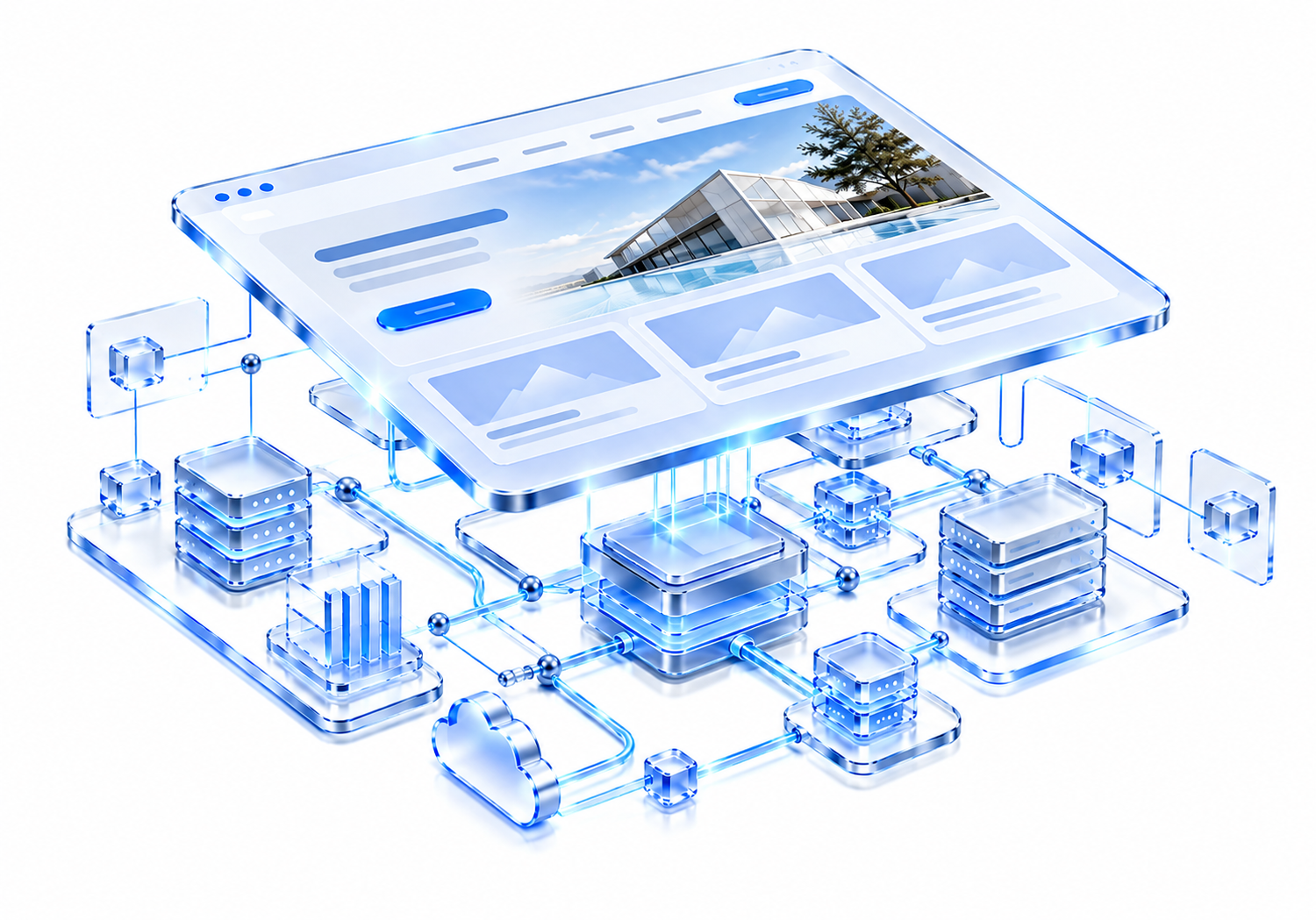 Gläserne Website über verbundenen technischen Modulen