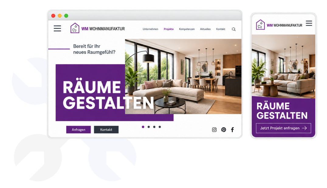 WM Wohnmanufaktur — bereitgestellte Desktop- und Mobilpräsentation