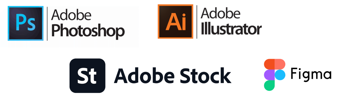 Adobe Photoshop, Illustrator, Adobe Stock und Figma